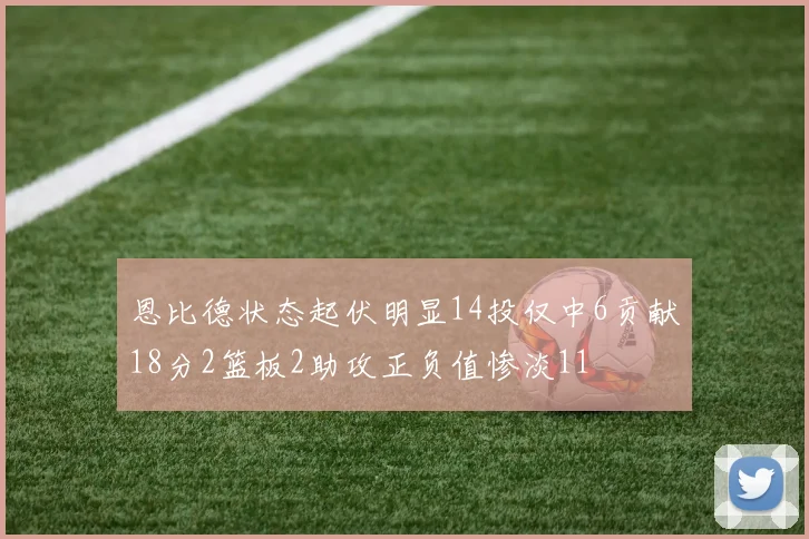 恩比德状态起伏明显14投仅中6贡献18分2篮板2助攻正负值惨淡11